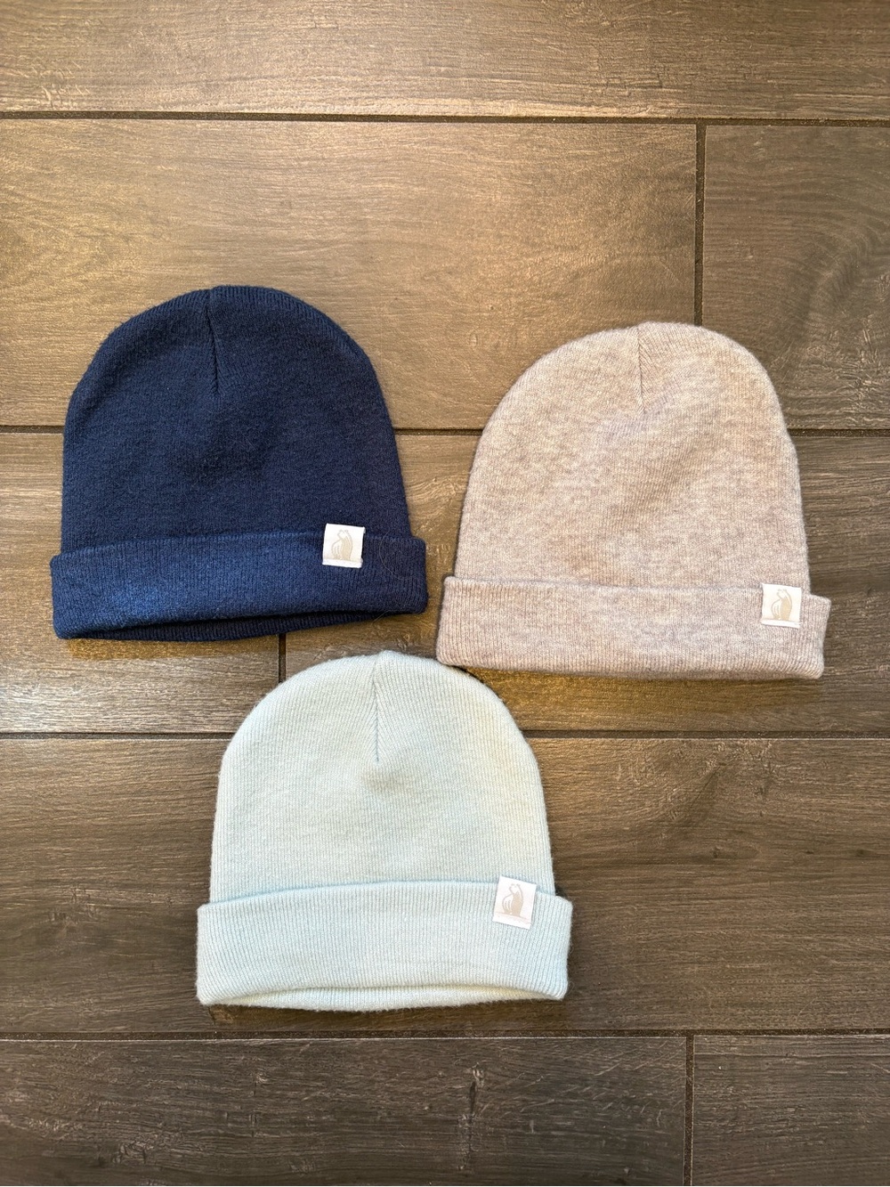 Kids Knit Beanie - Navy, Light Gray, Mint
